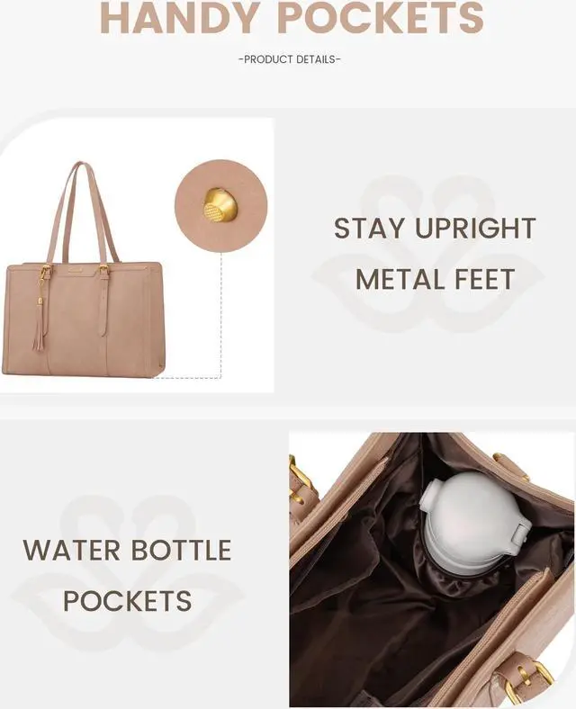 Alt view image 3 of 5 - LOVEVOOK Laptop Bag for Women Vintage Leather Work Tote 15.6 inch Large Capacity Computer bag with Clutch Purse for Office, Travel, School, Casual