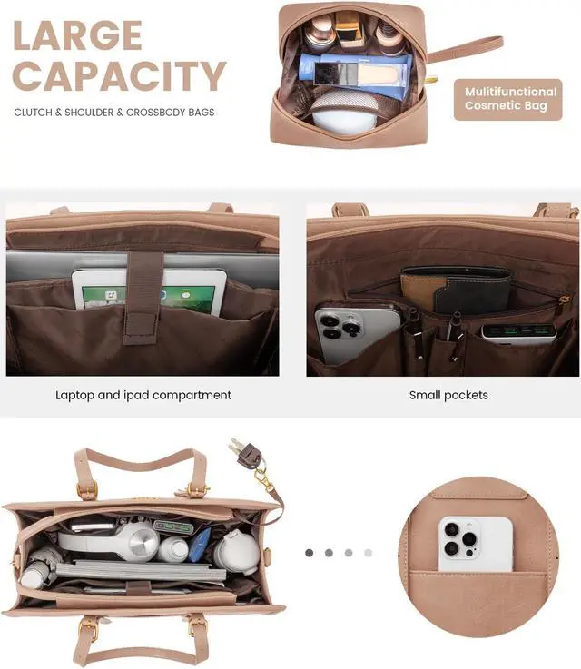 Alt view image 2 of 5 - LOVEVOOK Laptop Bag for Women Vintage Leather Work Tote 15.6 inch Large Capacity Computer bag with Clutch Purse for Office, Travel, School, Casual