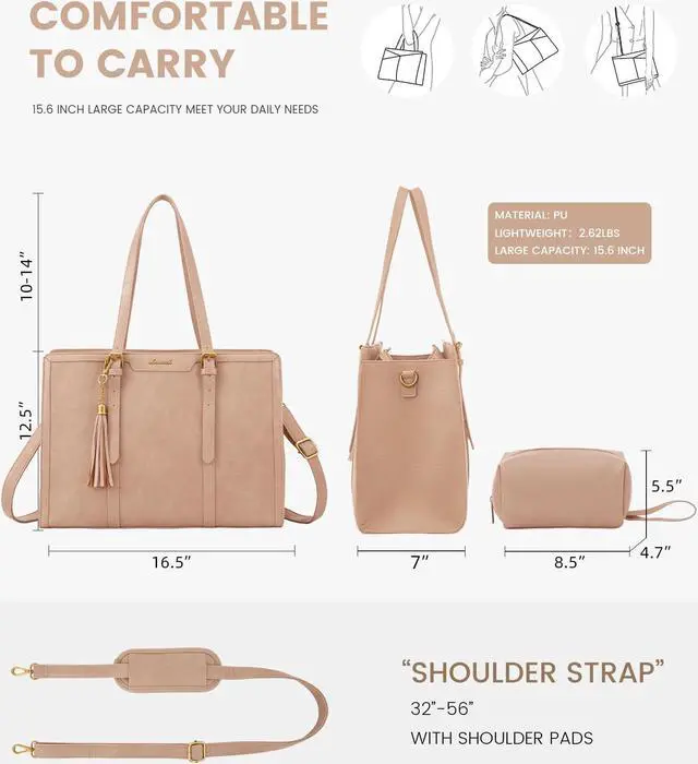 Alt view image 5 of 5 - LOVEVOOK Laptop Bag for Women Vintage Leather Work Tote 15.6 inch Large Capacity Computer bag with Clutch Purse for Office, Travel, School, Casual