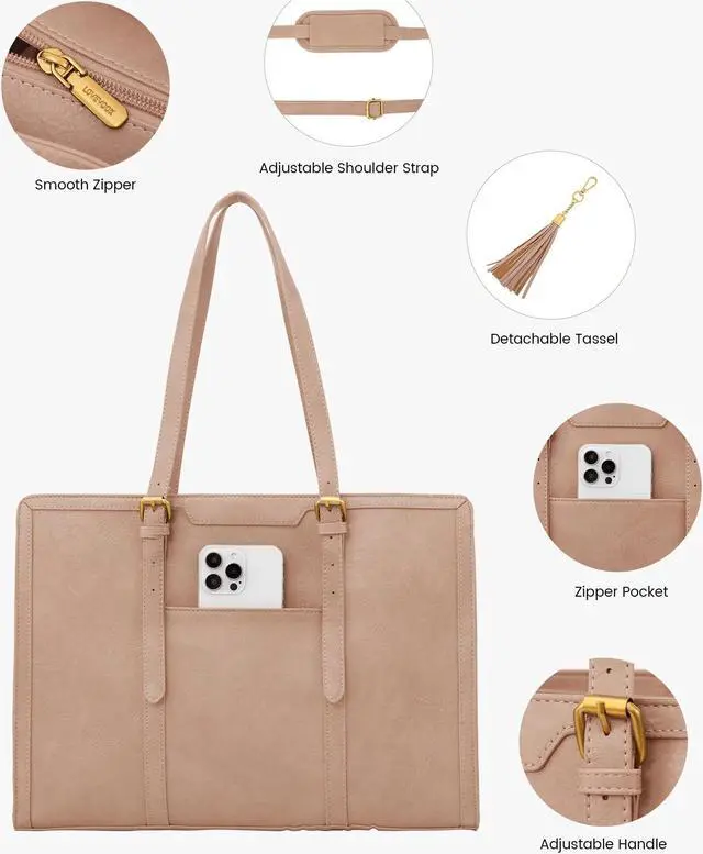 Alt view image 4 of 5 - LOVEVOOK Laptop Bag for Women Vintage Leather Work Tote 15.6 inch Large Capacity Computer bag with Clutch Purse for Office, Travel, School, Casual