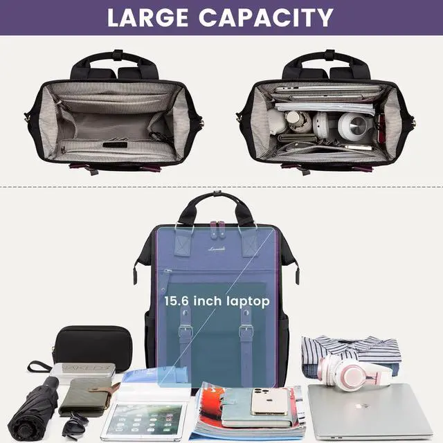 Alt view image 3 of 5 - LOVEVOOK Backpack for Women, Teacher Work Bag Laptop Backpack, Nurse Bags Business Laptop Bag, College Backpack Purse, Travel Back Pack, 15.6 Inch, Black-Purple