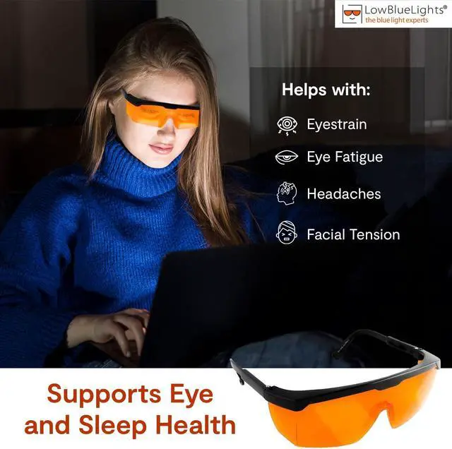 Alt view image 4 of 5 - LowBlueLights 100% Blue Light Blocking Glasses, Amber Wraparound Dual Lenses for Enhanced Sleep, TV, Gaming, Computer Quality for Men & Women (Winners)
