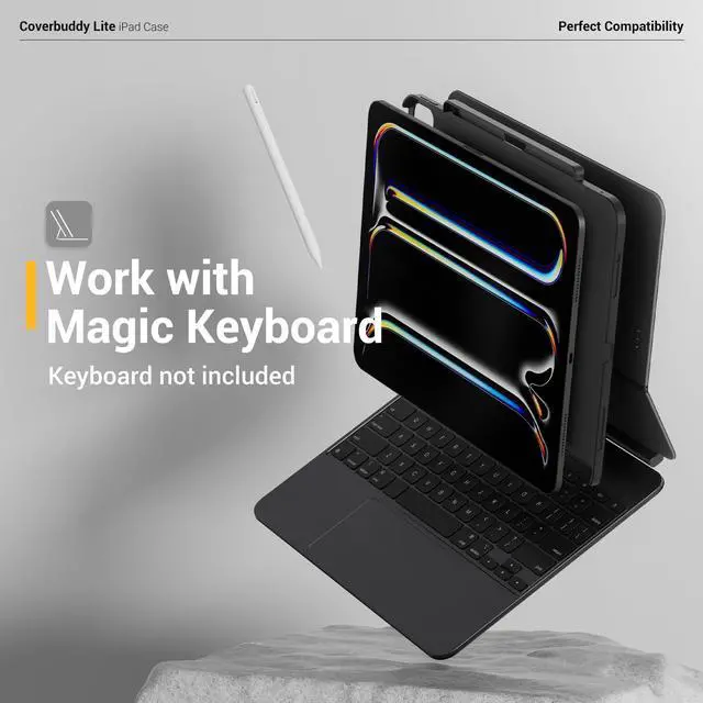Alt view image 3 of 5 - MAGEASY CoverBuddy Lite for M3/M2 iPad Air 11 (2024-2025) - iPad Air Case Compatible with Magic Keyboard, with Apple Pencil Pro Pencil Holder - Black
