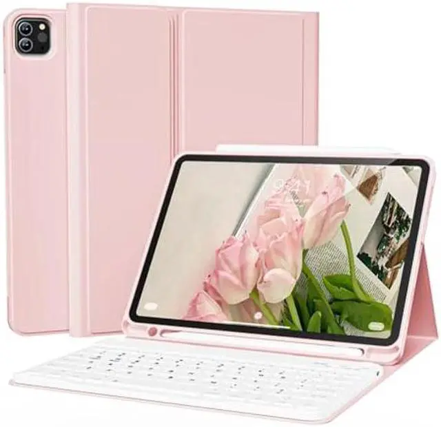 Main image of KVTVOU Keyboard Case for iPad Pro 11 Inch 4th Generation/Pro 3rd Gen/Pro 2nd Gen with Pencil Holder, Folio Detachable Wireless Bluetooth Keyboard & Flip Stand Case for iPad Pro 11 Inch, Pink