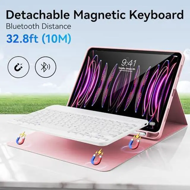 Alt view image 2 of 5 - KVTVOU Keyboard Case for iPad Pro 11 Inch 4th Generation/Pro 3rd Gen/Pro 2nd Gen with Pencil Holder, Folio Detachable Wireless Bluetooth Keyboard & Flip Stand Case for iPad Pro 11 Inch, Pink