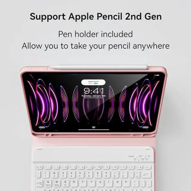 Alt view image 5 of 5 - KVTVOU Keyboard Case for iPad Pro 11 Inch 4th Generation/Pro 3rd Gen/Pro 2nd Gen with Pencil Holder, Folio Detachable Wireless Bluetooth Keyboard & Flip Stand Case for iPad Pro 11 Inch, Pink