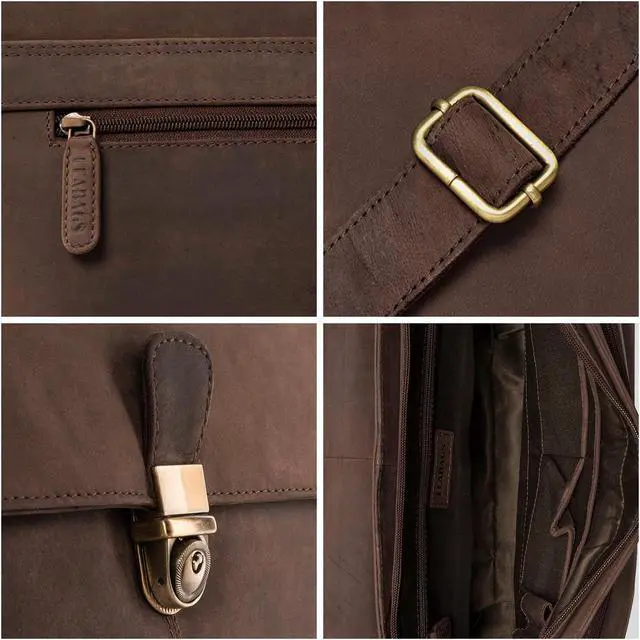 Alt view image 4 of 5 - LEABAGS Texas shoulder bag made of genuine buffalo leather in vintage look I laptop bag up to 15 inch I business bag I leather bag I shoulder bag I 15x13x4 inch