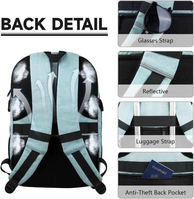 Alt view image 5 of 5 - Lapsouno Extra Large Backpack, Travel Laptop Backpack, Carry on Backpack, Sturdy 17 Inch TSA Friendly with USB Port, Water Resistant College School Computer Bag Gifts for Men Women, Lake Green