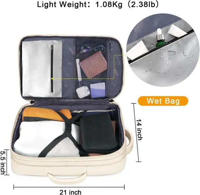 Alt view image 4 of 5 - MATEIN Carry on Backpack for Women, 50L TSA Travel Backpack with Wet Bag Expandable Airline Approved Suitcase Daypack, Large Weekender Bag Water Resistant Daypack for Business Weekender, Beige