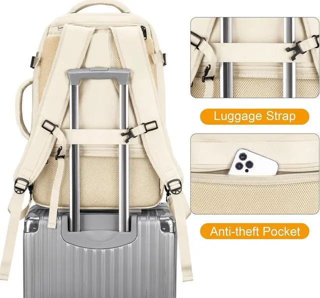 Alt view image 3 of 5 - MATEIN Carry on Backpack for Women, 50L TSA Travel Backpack with Wet Bag Expandable Airline Approved Suitcase Daypack, Large Weekender Bag Water Resistant Daypack for Business Weekender, Beige