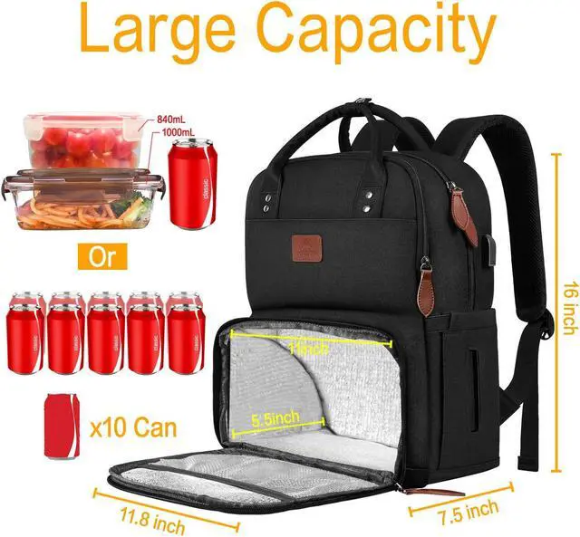 Alt view image 3 of 5 - MATEIN Women's 23L Laptop Backpack with Insulated Lunch Box, USB Port, and Reusable Water Resistant Tote Food Bag for Travel, Work, Beach, Camping, Hiking