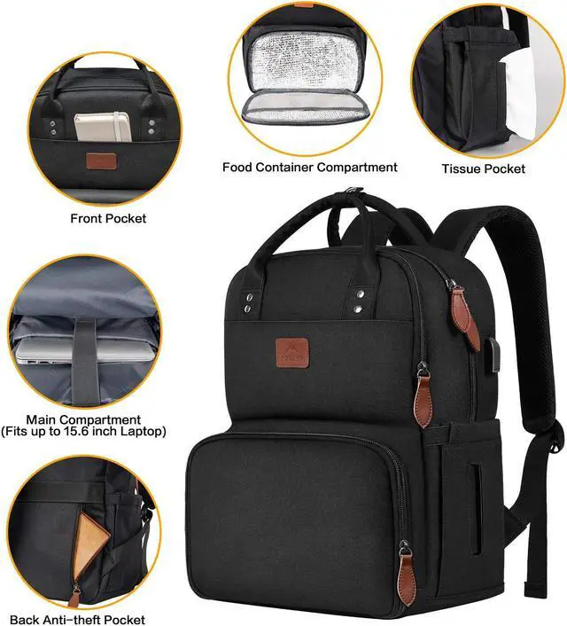 Alt view image 4 of 5 - MATEIN Women's 23L Laptop Backpack with Insulated Lunch Box, USB Port, and Reusable Water Resistant Tote Food Bag for Travel, Work, Beach, Camping, Hiking