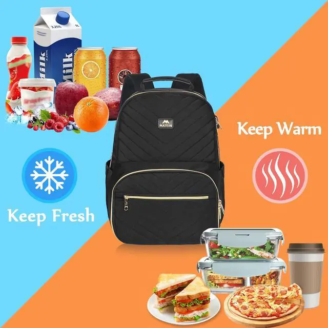 Alt view image 5 of 5 - MATEIN Women's 23L Laptop Backpack with Insulated Lunch Box, USB Port, and Reusable Water Resistant Tote Food Bag for Travel, Work, Beach, Camping, Hiking