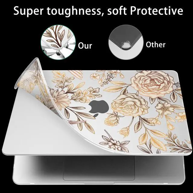 Alt view image 2 of 5 - Mektron Ultra Thin Armor Case Compatible with MacBook Air 15.3 inch Printed Cover 2024/2023 M3 A3114 M2 A2941, [Same as Bare MacBook] Protective Hard Shell with Fold Kickstand, Floral P314