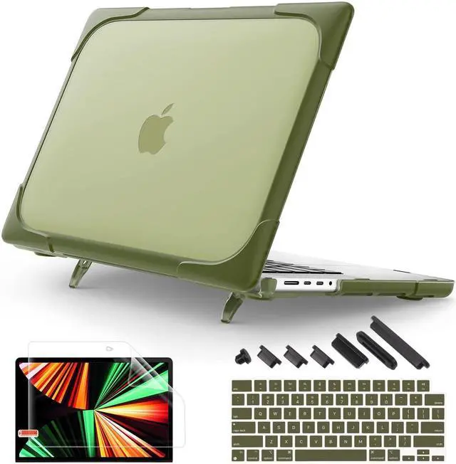 Main image of Mektron Heavy Duty Case for MacBook Pro 14 INCH M1 A2442/ M2 A2779/ M3 A2918/A2992 /M4 A3112 A3401 A3185 Pro/Max (2021/2023/2024), Shockproof Hard Shell with Fold Kickstand, Avocado Green