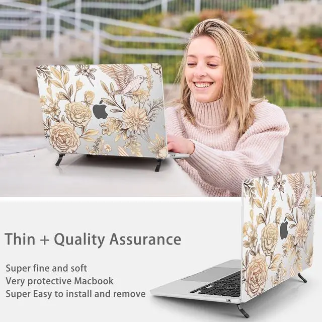 Alt view image 4 of 5 - Mektron Ultra Thin Armor Case Compatible with MacBook Air 15.3 inch Printed Cover 2024/2023 M3 A3114 M2 A2941, [Same as Bare MacBook] Protective Hard Shell with Fold Kickstand, Floral P314