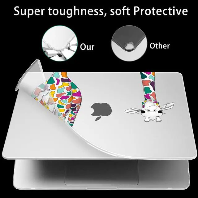 Alt view image 3 of 5 - Mektron Ultra Thin Printed Case for MacBook Pro 14 inch 2024 Release M4 A3112 A3401 A3185 Fits 2023 2021 M3 A2918 A2992 M2 A2779 M1 A2442, Protective Hard Shell with Fold Kickstand, Colorful Giraffe