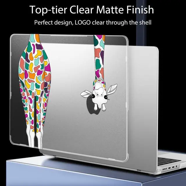 Alt view image 4 of 5 - Mektron Ultra Thin Printed Case for MacBook Pro 14 inch 2024 Release M4 A3112 A3401 A3185 Fits 2023 2021 M3 A2918 A2992 M2 A2779 M1 A2442, Protective Hard Shell with Fold Kickstand, Colorful Giraffe