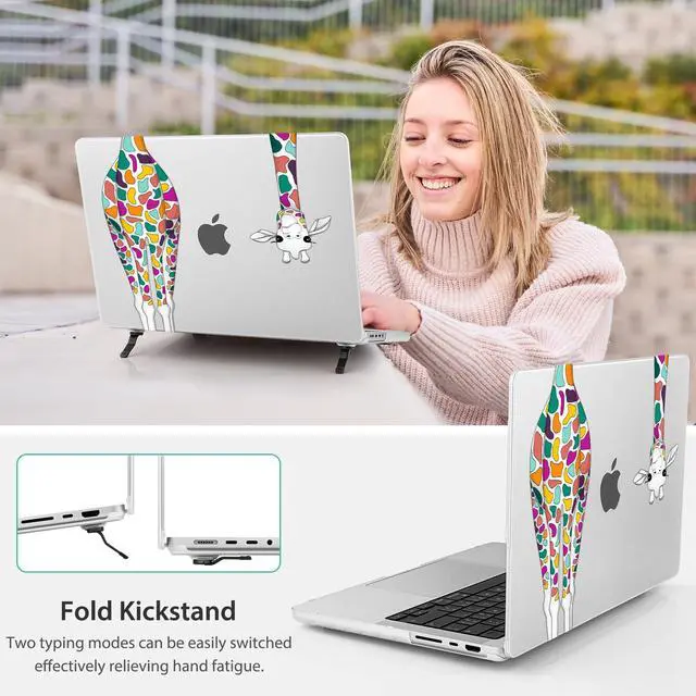 Alt view image 5 of 5 - Mektron Ultra Thin Printed Case for MacBook Pro 14 inch 2024 Release M4 A3112 A3401 A3185 Fits 2023 2021 M3 A2918 A2992 M2 A2779 M1 A2442, Protective Hard Shell with Fold Kickstand, Colorful Giraffe