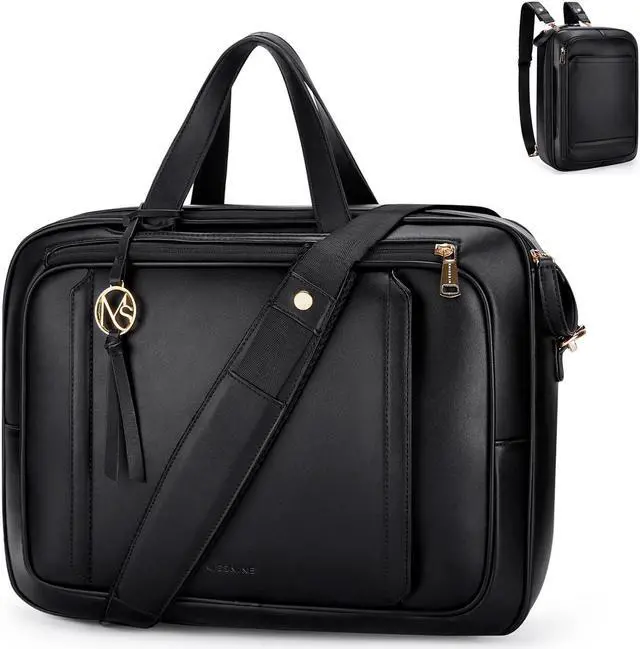 Main image of Missnine Briefcase for Women 15.6 inch Messenger Backpack PU Leather Laptop Bag Computer Bag for College Business Travel