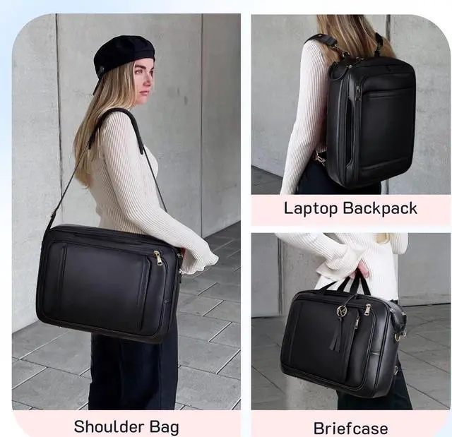 Alt view image 2 of 5 - Missnine Briefcase for Women 15.6 inch Messenger Backpack PU Leather Laptop Bag Computer Bag for College Business Travel
