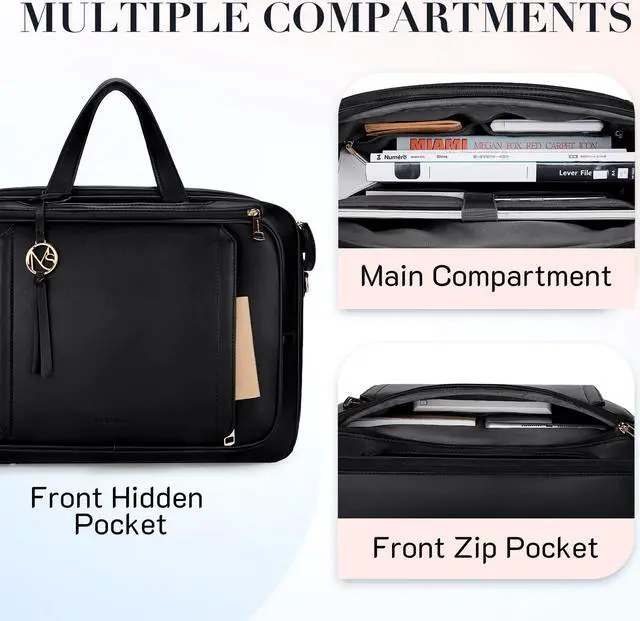 Alt view image 3 of 5 - Missnine Briefcase for Women 15.6 inch Messenger Backpack PU Leather Laptop Bag Computer Bag for College Business Travel
