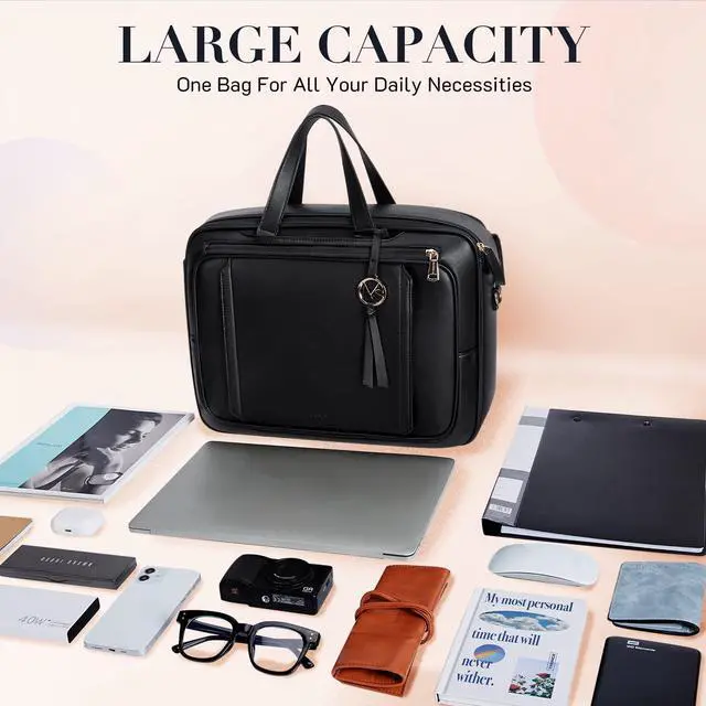 Alt view image 4 of 5 - Missnine Briefcase for Women 15.6 inch Messenger Backpack PU Leather Laptop Bag Computer Bag for College Business Travel