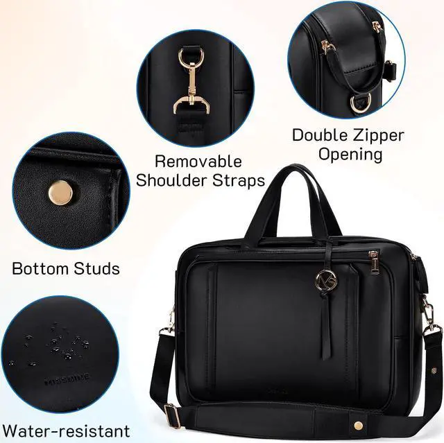 Alt view image 5 of 5 - Missnine Briefcase for Women 15.6 inch Messenger Backpack PU Leather Laptop Bag Computer Bag for College Business Travel