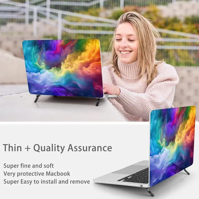 Alt view image 5 of 5 - Mektron Ultra Thin Armor Case Compatible with MacBook Air 13.6 inch Printed Cover 2025-2022 M4 M3 M2 A3240 A3113 A2681, Protective Hard Shell with Fold Kickstand, Rainbow Cosmic