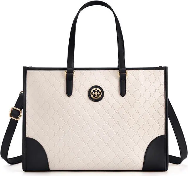 Main image of Missnine Laptop Tote Bag for Women 15.6 inch Embossed PU Leather Work Bag Profession Briefcase Designer Computer Bag