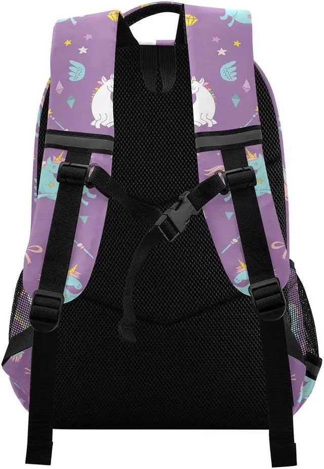 Alt view image 2 of 5 - MNSRUU School Backpack with Chest Strap, Cute Unicorn Rainbow And Diamond Purple Laptop Backpack, Travel Hiking Backpack for Boys Girls, Rucksack, Knapsack One Size