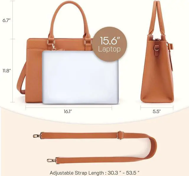 Alt view image 2 of 5 - Missnine Laptop Bag for Women 15.6 inch PU Leather Tote Bag Professional Work Purse Elegant Briefcase Office Bag for Teacher
