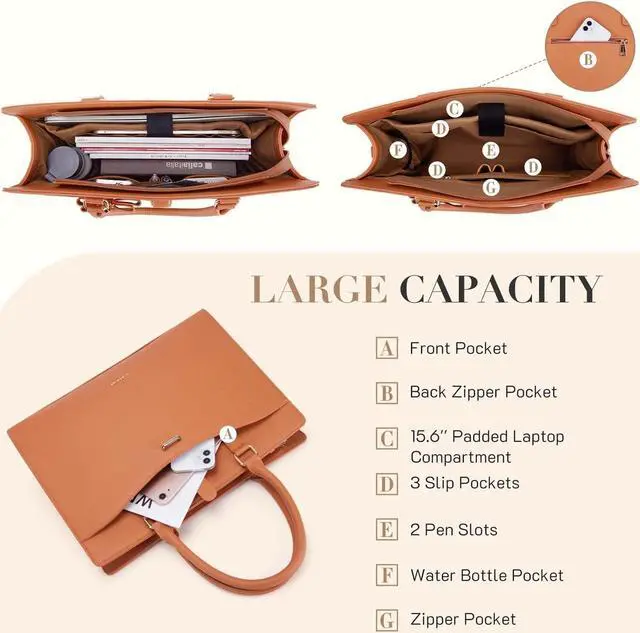 Alt view image 3 of 5 - Missnine Laptop Bag for Women 15.6 inch PU Leather Tote Bag Professional Work Purse Elegant Briefcase Office Bag for Teacher