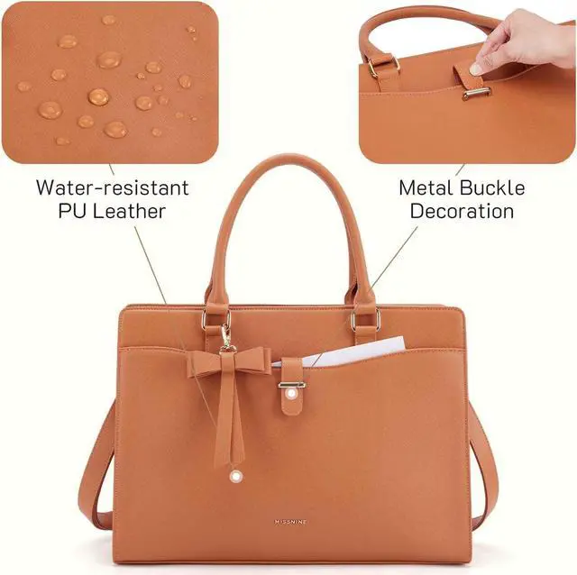 Alt view image 4 of 5 - Missnine Laptop Bag for Women 15.6 inch PU Leather Tote Bag Professional Work Purse Elegant Briefcase Office Bag for Teacher