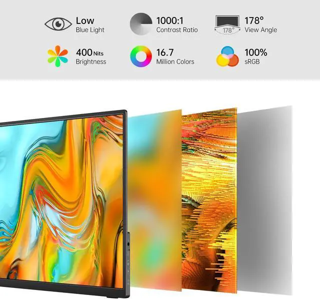 Alt view image 2 of 5 - MNN Portable Monitor 14 inch FHD 1920 * 1200P USB C HDMI Ultra-Slim IPS Travel Display w/Smart Cover & Speakers, HDR Plug&Play, External Monitor for Laptop PC, Phone,Mac(400cd/m² Brightness)