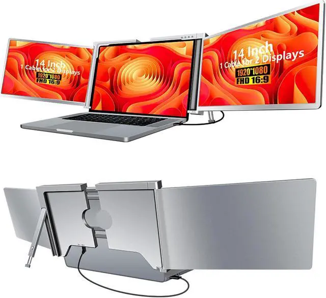 Main image of MNN 14" Triple Portable Monitor, FHD 1080P IPS Laptop Monitor Extender Full Function Type-C/HDMI Ports, Foldable Dual Screen Extender for 13.3''-17.3" Compatible with Windows, Mac