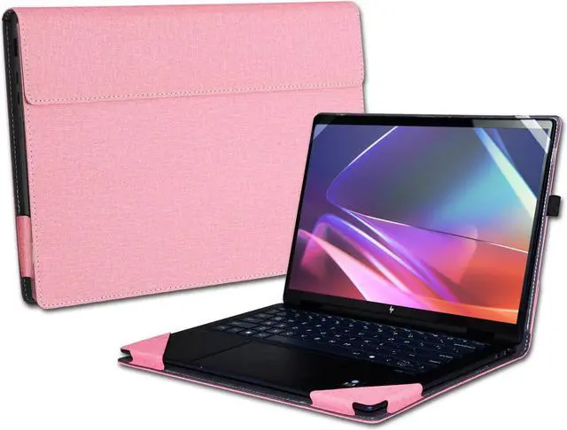 Main image of Cover Case for HP Envy x360 2-in-1 Laptop 14-FA 14z-FA & 14-fc 14t-fc &for HP Spectre x360 14-EU 14t-EU,PU Leather Protective Sleeve with Foldable Cooling Bracket (Pink)