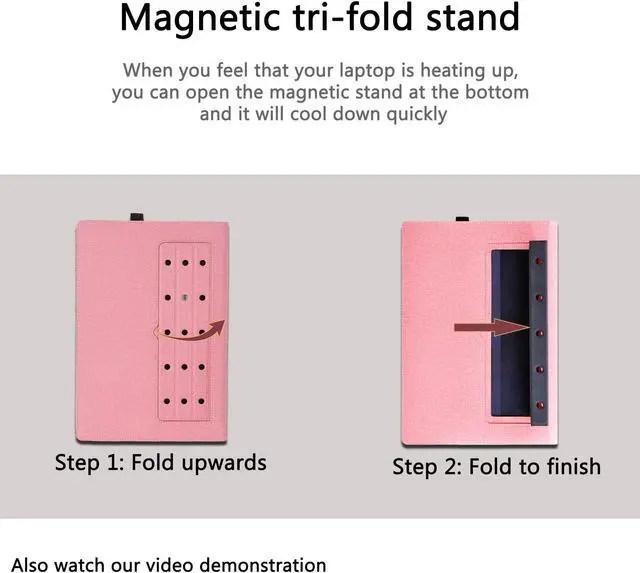Alt view image 3 of 5 - Cover Case for HP Envy x360 2-in-1 Laptop 14-FA 14z-FA & 14-fc 14t-fc &for HP Spectre x360 14-EU 14t-EU,PU Leather Protective Sleeve with Foldable Cooling Bracket (Pink)