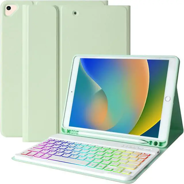 Main image of MORECOO for iPad 9th Generation Case with Keyboard, 7 Color Backlit Wireless Keyboard with Pencil Holder for 10.2 inch iPad 8th / 7th, for iPad Pro 10.5 inch 2017, for iPad Air 3rd Gen (Mint Green)