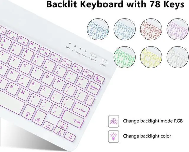 Alt view image 3 of 5 - MORECOO for iPad 9th Generation Case with Keyboard, 7 Color Backlit Wireless Keyboard with Pencil Holder for 10.2 inch iPad 8th / 7th, for iPad Pro 10.5 inch 2017, for iPad Air 3rd Gen (Mint Green)