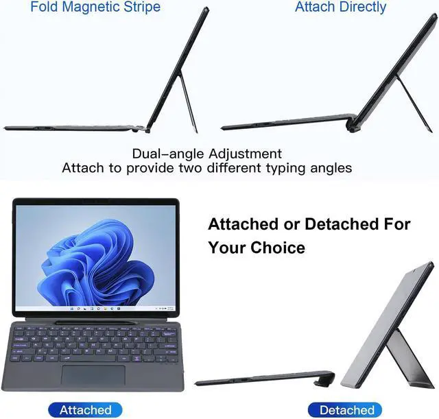 Alt view image 3 of 5 - Nanhent Type Cover for Microsoft Surface Pro 9/Pro 8/Pro X/Pro 10/Pro 11 13 Inch Keyboard with Precision Touchpad, Bluetooth 5.3, 7-Color Keys Font Backlight (Gray)