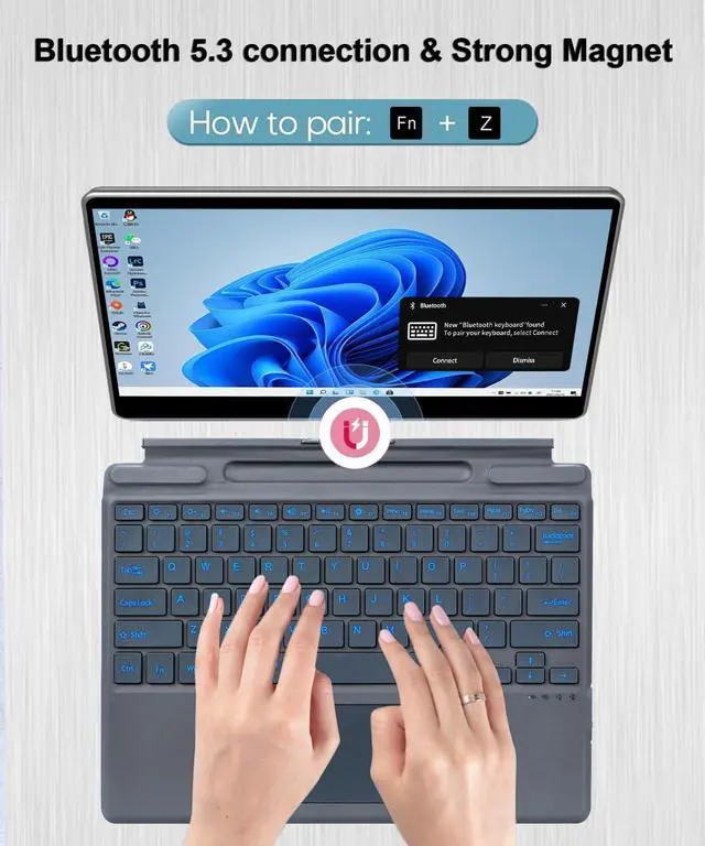 Alt view image 5 of 5 - Nanhent Type Cover for Microsoft Surface Pro 9/Pro 8/Pro X/Pro 10/Pro 11 13 Inch Keyboard with Precision Touchpad, Bluetooth 5.3, 7-Color Keys Font Backlight (Gray)