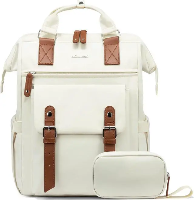 Main image of LOVEVOOK Laptop Backpack for Women Work Travel, Large Capacity Computer Backpack Purse, Nurse Bags Doctor Teacher Business Laptop Bag, Fashion College Backpack Casual Daypack, 17 Inch, Beige-brown