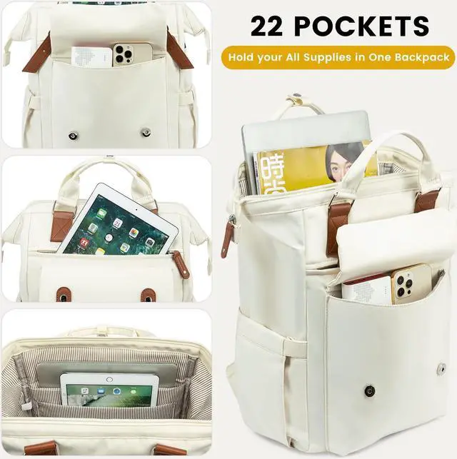 Alt view image 3 of 5 - LOVEVOOK Laptop Backpack for Women Work Travel, Large Capacity Computer Backpack Purse, Nurse Bags Doctor Teacher Business Laptop Bag, Fashion College Backpack Casual Daypack, 17 Inch, Beige-brown