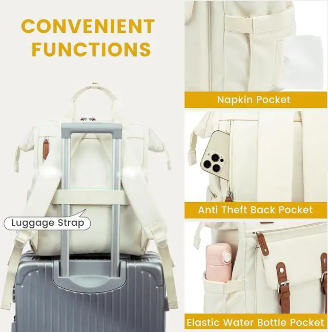 Alt view image 4 of 5 - LOVEVOOK Laptop Backpack for Women Work Travel, Large Capacity Computer Backpack Purse, Nurse Bags Doctor Teacher Business Laptop Bag, Fashion College Backpack Casual Daypack, 17 Inch, Beige-brown