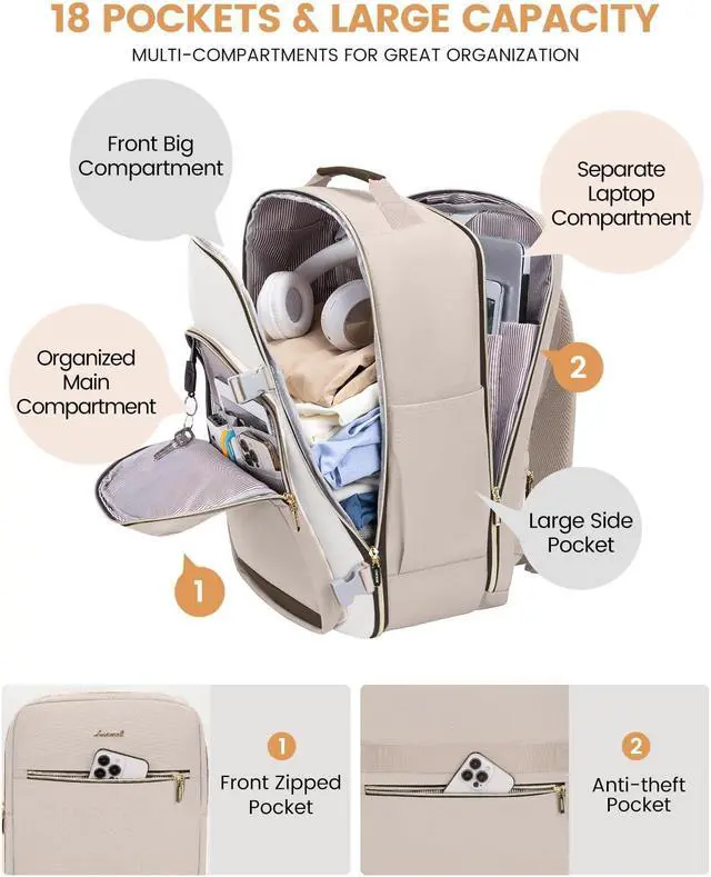 Alt view image 4 of 5 - LOVEVOOK 50L Carry on Backpack for Women & Men with 3 Packing Cubes, Large Travel Backpack for Airplanes, TSA Personal Item Travel Bag with Laptop Pocket, Travel Essentials Airline Approved