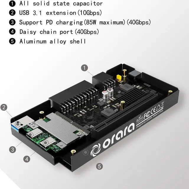 Alt view image 2 of 5 - External GPU Dock Station, Mini eGPU Enclosure Compatible with Thunderbolt 3/4,USB4 40Gbps Graphics Card Dock Compatible with NVIDIA/AMD PCIe, PD 85W, Daisy Chain, DC/ATX/SFX/FLEX Support (ORA-GDS-01)