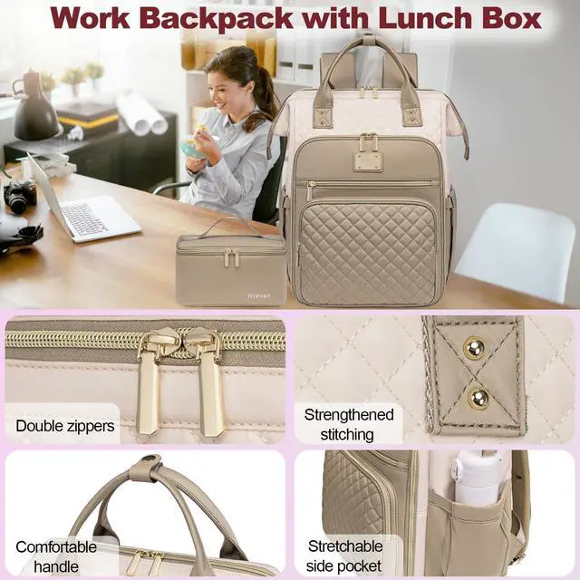 Alt view image 4 of 5 - Otevan Lunch Backpack for Women, 15.6 inch Laptop Backpacks for Womens, Work Backpacks with Lunchbox,Insulated Back pack Cooler,Teacher Nurse Travel Backpack for Women