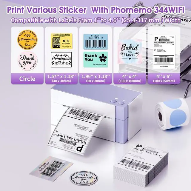 Alt view image 5 of 5 - Phomemo 344WF Shipping Label Printer, [Upgraded] WiFi 300DPI Thermal Labels Printer for Shipping Packages, 4x6 Label Printers Compatible with iOS, Android and PC Etsy Ebay USPS, IF Design Award 2024