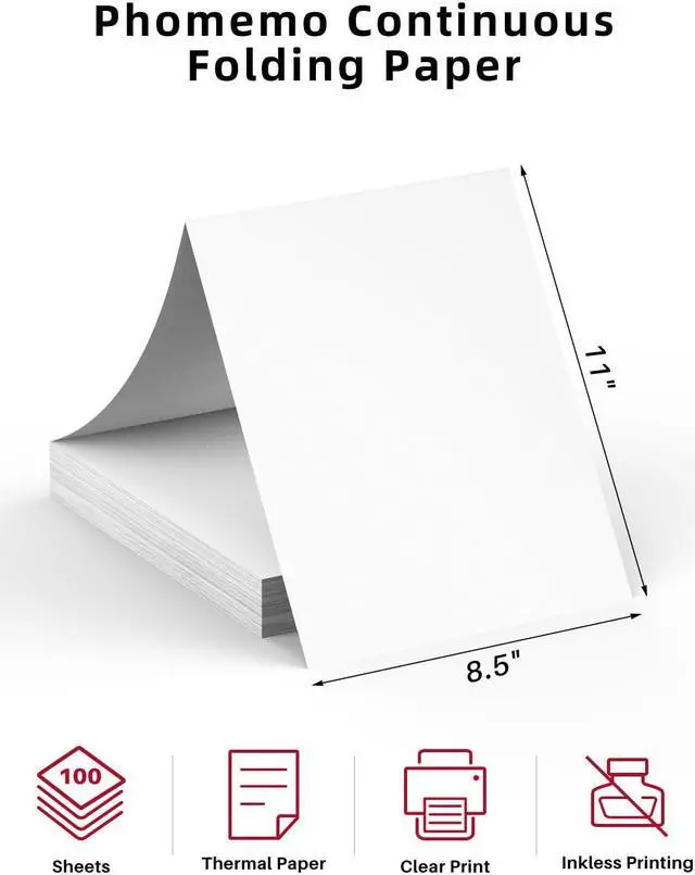 Alt view image 5 of 5 - Phomemo [Upgrade M832 Inkless Printer & 100 Sheets Folding 8.5" x 11" Thermal Paper & Case, Bluetooth Portable Printers Wireless for Travel